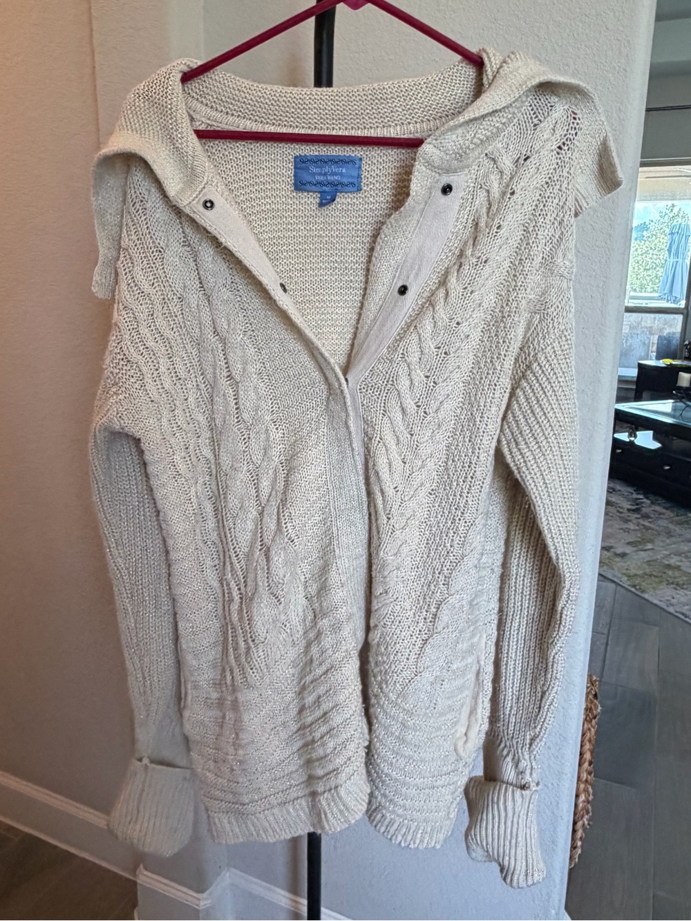 Simply Vera Vera Wang Cream Cable-Knit Hooded Cardigan M